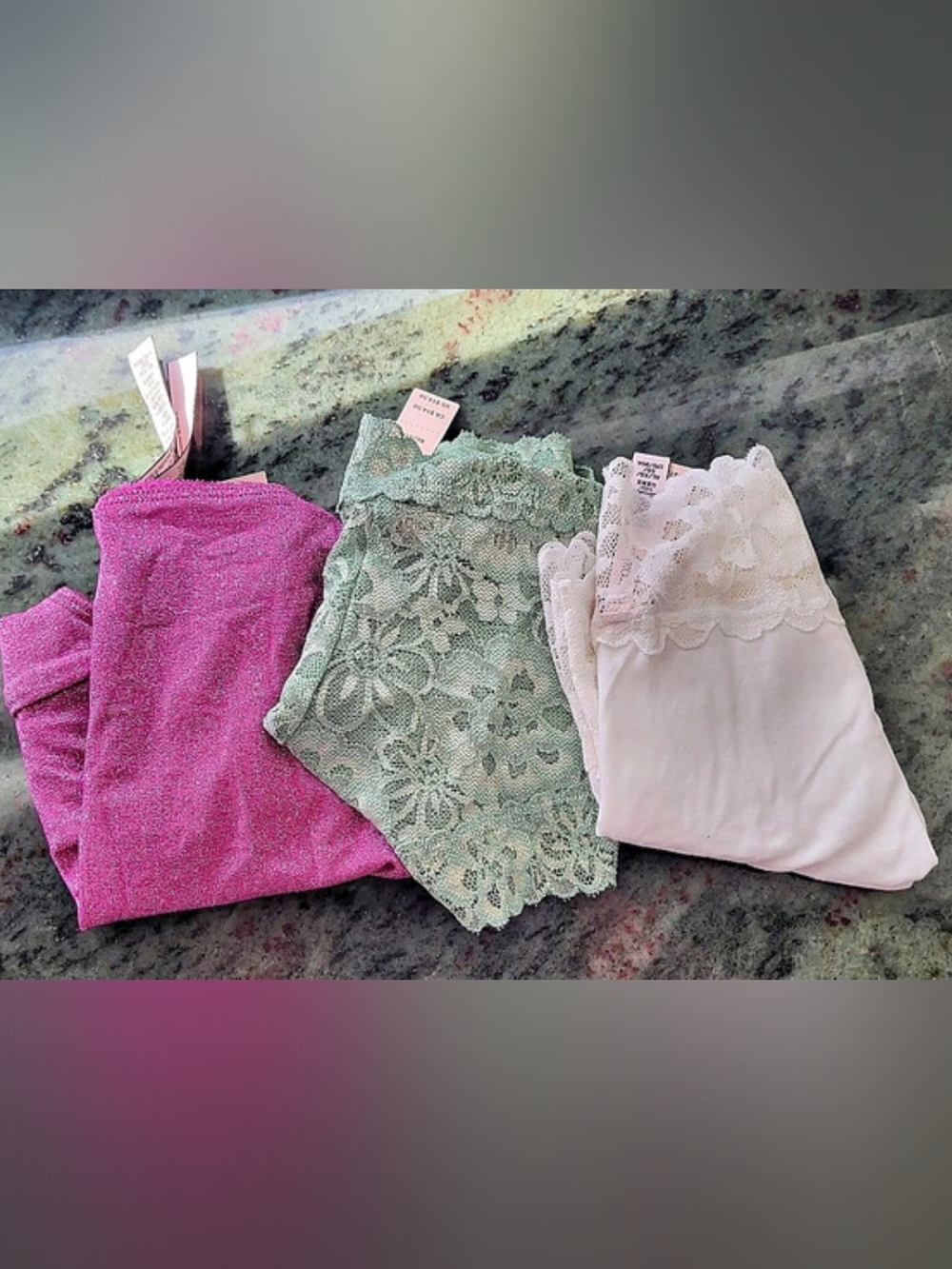 NWT Victoria's Secret Floral Lace Panties 3-Pack in Pink & Green